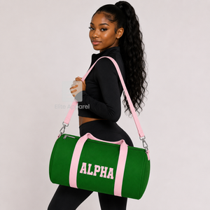 Custom Alpha Kapa Alpha Sorority Tote <b>bag</b> green and pink Embroidered Logo Daily Use Large Capacity Nylon polyester <b>duffel</b> <b>bag</b> - Product Image 4