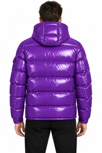 <b>Men's</b> <b>Purple</b> Hooded Puffer Jacket Solid Color Polyester Filled Windproof Zipper Closure Casual Winter Wear Regular Fit Front - Product Image 4