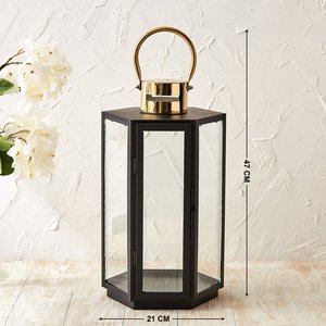 Modern Black Metal Glass Candle <b>Lantern</b> with <b>Gold</b> Handle Decorative <b>Lantern</b> for Indoor Outdoor Home Wedding table top Decor Gift - Product Image 4