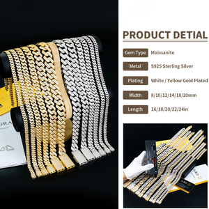 Collier chaîne en moissanite ronde brillante, argent 925, certifié GRA, plaqué or blanc et jaune, unisexe, bijoux hip-hop à maillons fins - Product Image 3