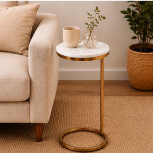 Modern Round Coffee <b>Table</b> Metal Gold Frame White <b>Top</b> Living Room Furniture Bedroom Office <b>Decor</b> - Product Image 4