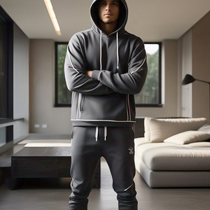 Winter 400 Gsm <b>Plus</b> <b>Size</b> Solid Hooded Men's Oversize 2-Piece Drawstring Tracksuit Fleece Lining <b>Jogger</b> Pants <b>Set</b> - Product Image 5