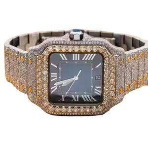 Montre analogique à quartz personnalisée Hip Hop glacée, cadran carré, chiffres romains antiques, bracelet en acier inoxydable, verre en moissanite de 41 mm - Product Image 1