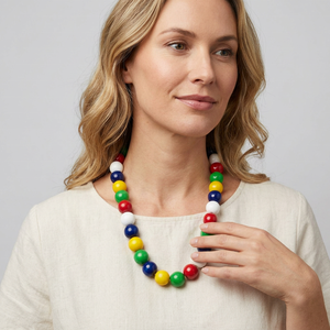 Collier perlé en résine colorée, forme ronde, accessoire de mode tendance - Product Image 1