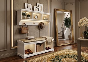 Banco de Madera Estilo Moderno con Almacenamiento, Cojín de Tela Verde, Taburete para Entrada, para Uso Doméstico - Product Image 4