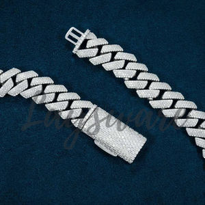 LAYSWARE JEWELS Collar de eslabones cubanos de 14 mm con incrustaciones de moissanita VVS brillante, joyería hip hop para hombre, cadena de plata 925, regalo para fiesta - Product Image 5