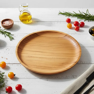 Plato de Madera Hecho a Mano, Plato de Servir de Madera, Plato de Cena Rústico de Teca, Plato de Madera Natural, Plato para Frutas y Postres, Ecológico - Product Image 2