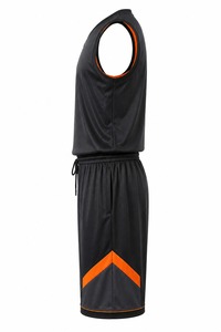 Ensemble de maillots de basket-ball unisexe noir et orange, manches courtes, col en V, maille respirante, nom d'équipe personnalisé, impression par transfert thermique - Product Image 3