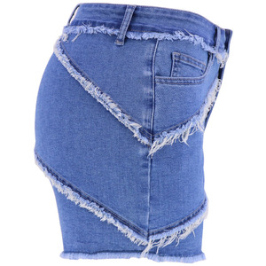Shorts de Mezclilla Asimétricos de Cintura Alta para Mujer, con Bordes Deshilachados, Estilo Casual de Verano en Algodón Azul Desgastado - Product Image 5