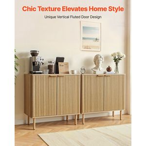 Mobiletto Bar Caffè a 2 Ripiani Scanalato Stile Mid-Century con 4 Ante Scorrevoli, Credenza Buffet per Soggiorno - Product Image 2