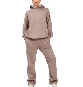 2026 survêtement personnalisé pour femmes ensembles de survêtements Baggy poids lourd français éponge coton droit jambe large pantalon de survêtement évasé - Product Image 1