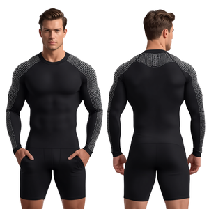 Rashguard pour homme à manches longues, motif géométrique diamant strass, en polyester/coton, séchage rapide, antibactérien, écologique - Product Image 2