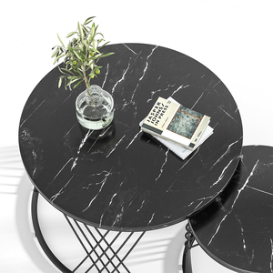 Modern Accent Coffee Tableware Faux <b>Marble</b> Top Custom Color Powder Coated Metal Construction for Living Room Apartment Furniture - Product Image 4