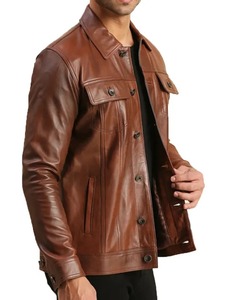 Mens Brown Leather <b>Trucker</b> <b>Jacket</b> - Product Image 2