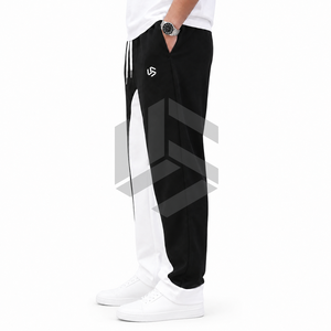 Customizable <b>Men's</b> Black Regular Fit Fleece Sweatpants with <b>White</b> Logo Elastic Waist Casual Winter Wear Straight Pattern - Product Image 4
