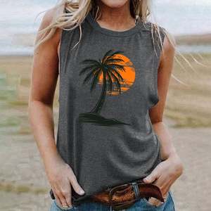 Camiseta sin Mangas con Logotipo Personalizado OEM para Mujer, Camiseta Gráfica con Cuello Redondo, Camiseta Informal de Verano para Vacaciones en la Playa Hawaiana - Product Image 3