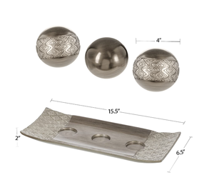 Home Decor Tray and Orbs Balls Set of 3 <b>Coffee</b> <b>Table</b> Mantle Decor Centerpiece Bowl with Spheres House Decorations Decorative - Product Image 2