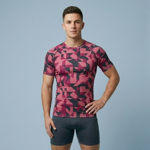 Mens Sporty Athletic Compression Jersey Solid Half Sleeve Shirt Front Fitted Custom Fitness Workout Gym Training Running Sports - Product Image 1