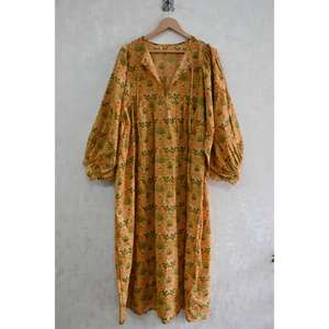 Vestido de Verano de Algodón con Estampado de Bloques para Mujer, Hecho a Mano, Estilo Bohemio - Product Image 3