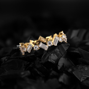 Baguette Lab Grown Diamond Full Eternity Band 14K Yellow Gold Alternating Minimalist Wedding Ring <b>Bridal</b> Handmade Jewelry Her - Product Image 1
