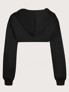 Sudadera Corta con Capucha para Mujer, Precio al por Mayor, con Impresión de Logotipo Personalizado, Algodón y Poliéster, Transpirable, Color Sólido - Product Image 2