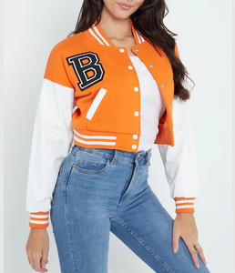 Veste de baseball pour femme, style universitaire, coupe courte, avec manches en cuir, corps en laine, logo personnalisé, patchs en chenille - Product Image 2