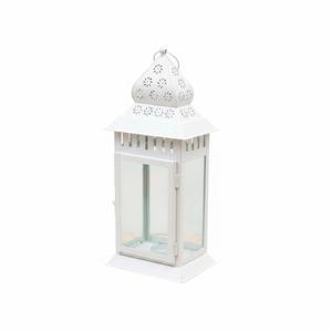 Farol de Metal Blanco Vintage con Paneles de Vidrio, Diseño Marroquí Ornamentado, Decoración de Mesa Colgante, Detalles Metálicos, Ecológico, Navidad - Product Image 3