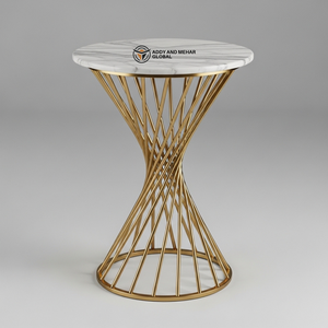 Luxury <b>Round</b> White Marble Top <b>Stool</b> with Gold Stainless Steel Base Modern Decorative Side Table Premium Metal Pedestal - Product Image 1