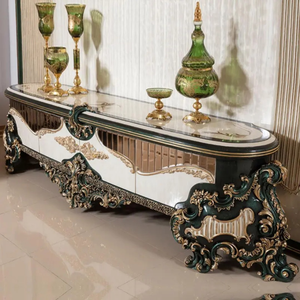 Meuble TV de style français en bois de mahogany massif, fait main, finition antique, pour salon d'appartement, meuble de luxe classique - Product Image 1