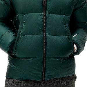 Men's Dark Green Hooded Puffer Jacket Solid Color Zipper Closure Windproof Winter Wear Casual Regular Fit Polyester Shell - Product Image 6