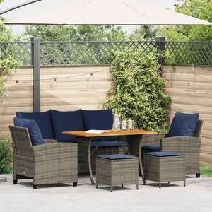 Set di divani da giardino in polyrattan grigio da 6 pezzi con cuscini, mobili da esterno resistenti - Product Image 1