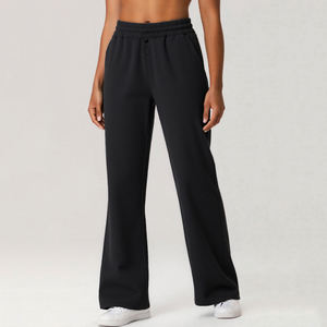 Pantalon de jogging color block taille haute coupe ample jambe droite avec poches, confortable et respirant pour le fitness et le yoga - Product Image 3