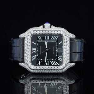 Reloj de Pulsera de Cuero con Esfera Cuadrada de 18 mm, Cristal, Mecánico Totalmente Automático, Estilo Hip Hop con Diamantes, para Unisex - Product Image 2