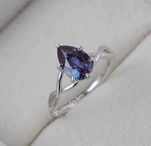 Color Change <b>Alexandrite</b> <b>Ring</b> For Women, Solid Silver, Pear Shaped <b>Alexandrite</b> <b>Engagement</b> <b>Ring</b> June Birthstone <b>Ring</b> for Her - Product Image 5