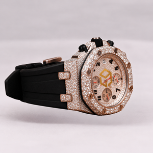 Reloj de Pulsera de Lujo con Cronógrafo de Diamantes, Esfera Esqueletizada en Oro Rosa, Correa de Goma, Analógico - Product Image 2