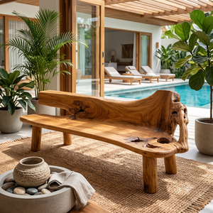 Banco de Teca ARTERRA de Lujo con Borde Natural, Muebles de Jardín Tallados a Mano para Resorts de Lujo, Vida Ecológica - Product Image 4