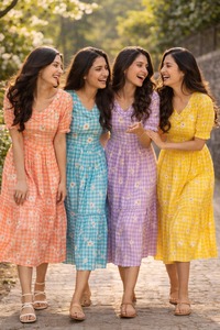 Vestido maxi de gran venta con estampado de cuadros y flores, estilo casual, para oficina, con vuelo redondo, estilo indio pakistaní, Kurti, precio bajo. - Product Image 4
