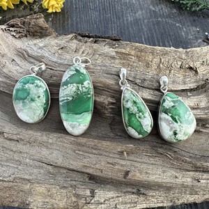 Collier pendentif en variscite naturelle de l'Utah, argent sterling 925, style bohème, bijoux de mariage - Pierre de variscite verte, cadeau - Product Image 1