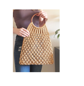 Sac de plage naturel au design classique, sac à main en macramé, sac seau en paille, style panier mignon pour accessoires de mode - Product Image 1