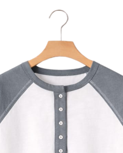 Women White Gray Raglan Sleeve Henley T Shirt Cotton Blend Short Sleeve Casual Summer <b>Top</b> Trendy Comfortable Lightweight Wear - Product Image 5
