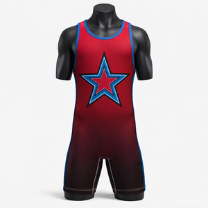 Combinaison de lutte pour homme adulte 100% polyester rouge et noir, ajustée, extensible, séchage rapide, légère, respirante, anti-rétrécissement, arts martiaux - Product Image 1