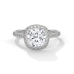 Brilliant <b>Cushion</b> Cut Lab Grown Diamond Halo Pave Engagement <b>Ring</b> GRA Certified Trendy Style <b>Ring</b> made of 14k White Gold - Product Image 1