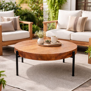 Mesa de Centro Contemporánea de Madera Maciza de Suarwood, Acabado Natural, Patas de Metal Industriales, Mueble Residencial, Estándar de Exportación - Product Image 6