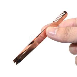Pince à épiler pour sourcils en or rose avec peigne, double extrémité, en acier inoxydable, outil de toilettage professionnel, personnalisable - Product Image 4