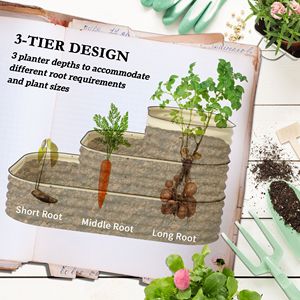 Set di Fioriere Rialzate a 3 Livelli con Fondo Aperto, 62.25 X 43 X 32.25, con Bordo di Sicurezza per la Coltivazione di Verdure, Erbe e Fiori - Product Image 4
