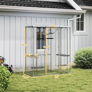 Jaula para Gatos de Acero Galvanizado con Cubierta Impermeable, 5 Plataformas Ajustables, Hamaca, Catio para Exteriores, Muebles para Mascotas - Product Image 3