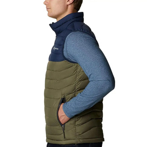 Men's Red Stand Collar Puffer Vest Zipper Closure Water-Resistant Solid Color Casual Outerwear 100% Polyester Filled Embroidery - Product Image 4
