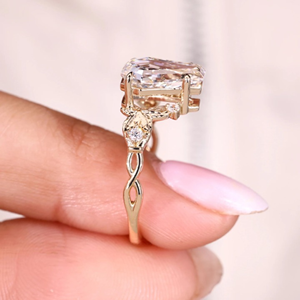 แหวนแต่งงานเพชรทรงโลงศพ แรงบันดาลใจจากธรรมชาติ น้ำหนัก 2.10 กะรัต เพชรเพาะเลี้ยง ทอง 14k เวอร์เมล ดีไซน์เรียบหรู/สปอร์ต สำหรับงานปาร์ตี้ - Product Image 6