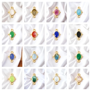 ตัวเชื่อมต่ออัญมณีแคลเซโดนีสีเขียวขนาด 10x8 มม. – ตัวเชื่อมต่อรูปไข่แบบสองห่วง เงินแท้ 925 สำหรับทำเครื่องประดับ - Product Image 2