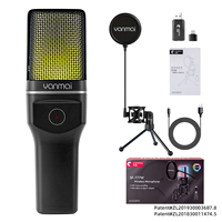 Microphone de studio USB filaire à condensateur avec éclairage RGB, réduction du bruit, support de bureau pour le streaming de jeux et les podcasts
